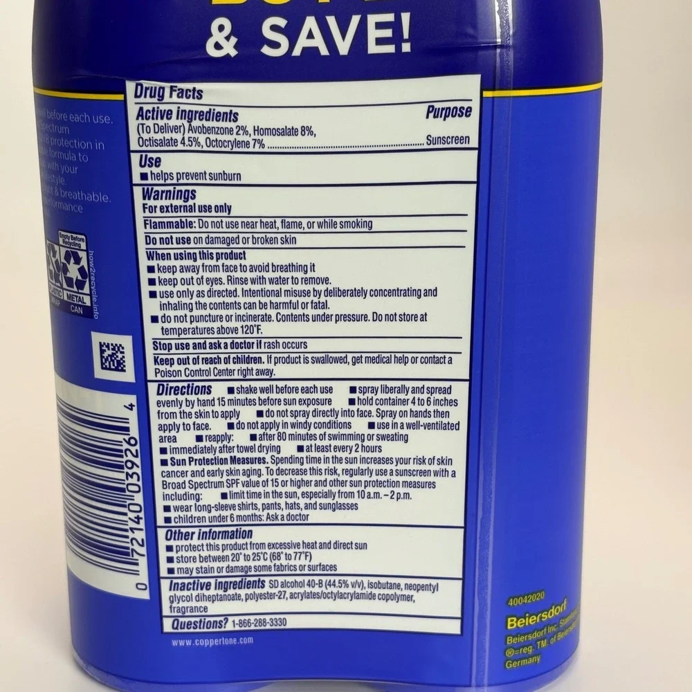 Coppertone Sport Sunscreen Spray SPF 30 2-Pack 5.5oz Cans Exp 05/2027